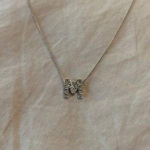 14k white gold “M” necklace